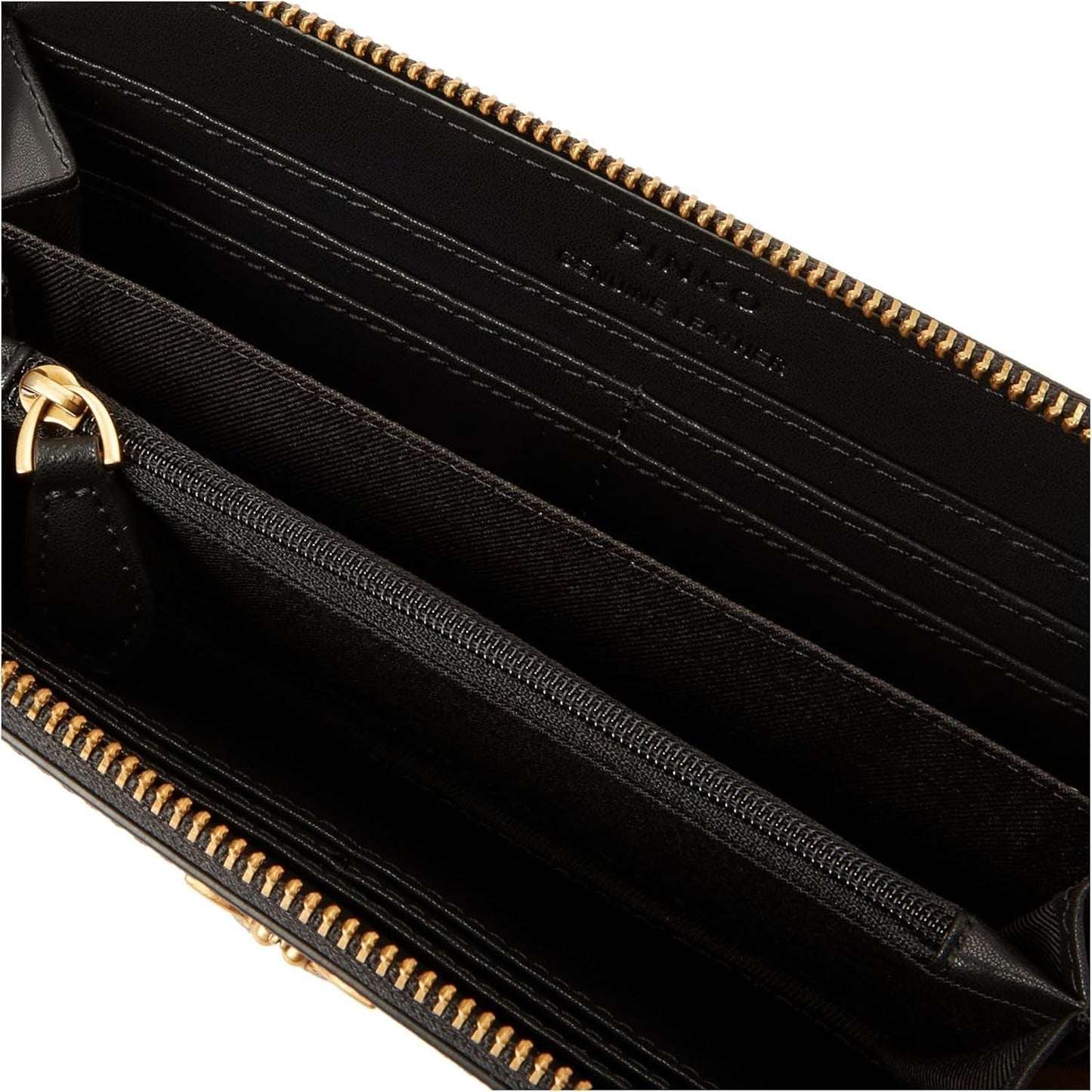 Pinko Women's Ryder Zip Around Leather Print Logo Travel Accessories Wallet, Zm7q_Black/Brown/White.Antique Go Wallet Women Naty Shop