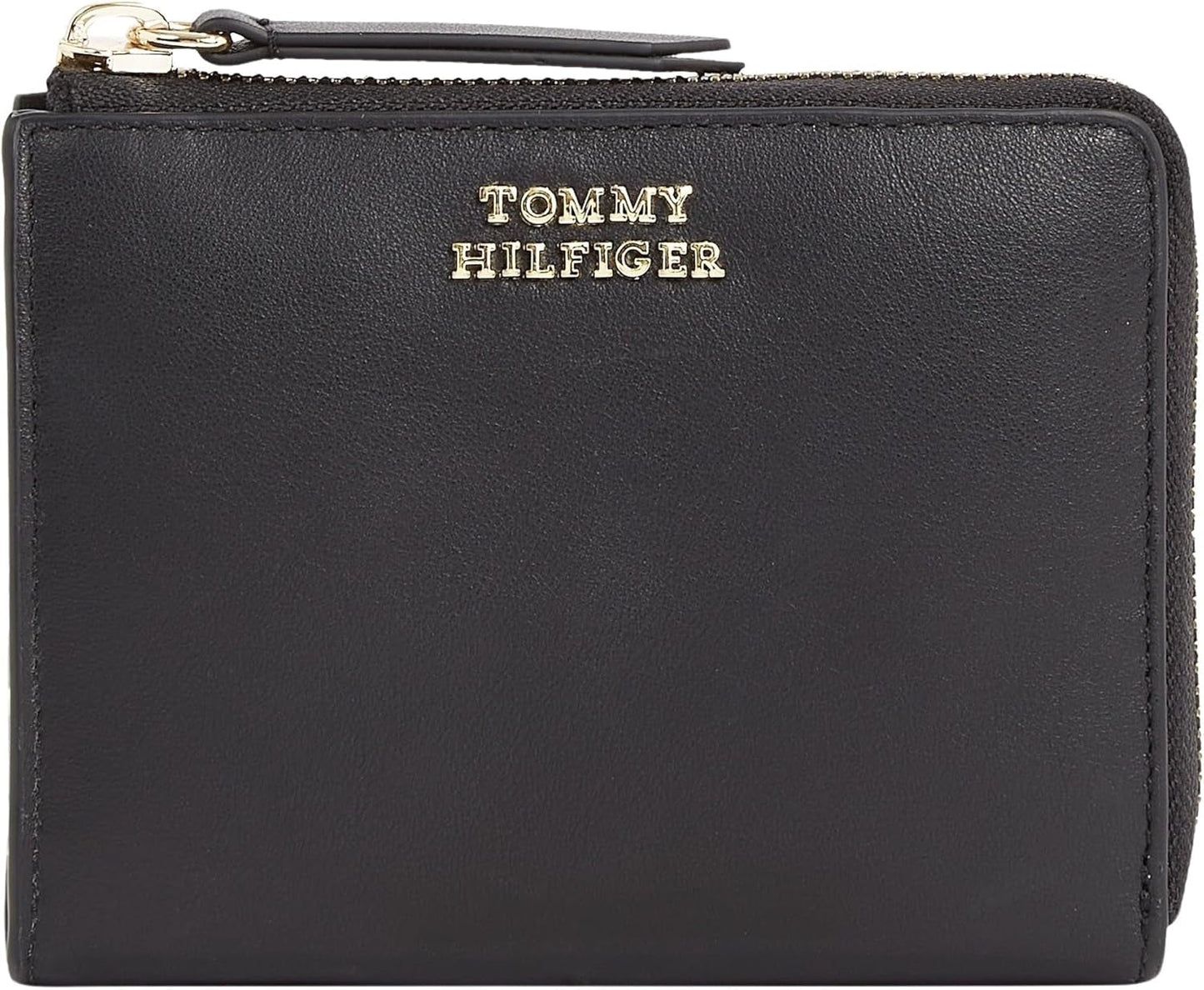 Damenbrieftasche Tommy Hilfiger HILFIGER LEATHER MED ZA, schwarz (Schwarz), OS Damenbrieftasche Naty Shop Standardtitel