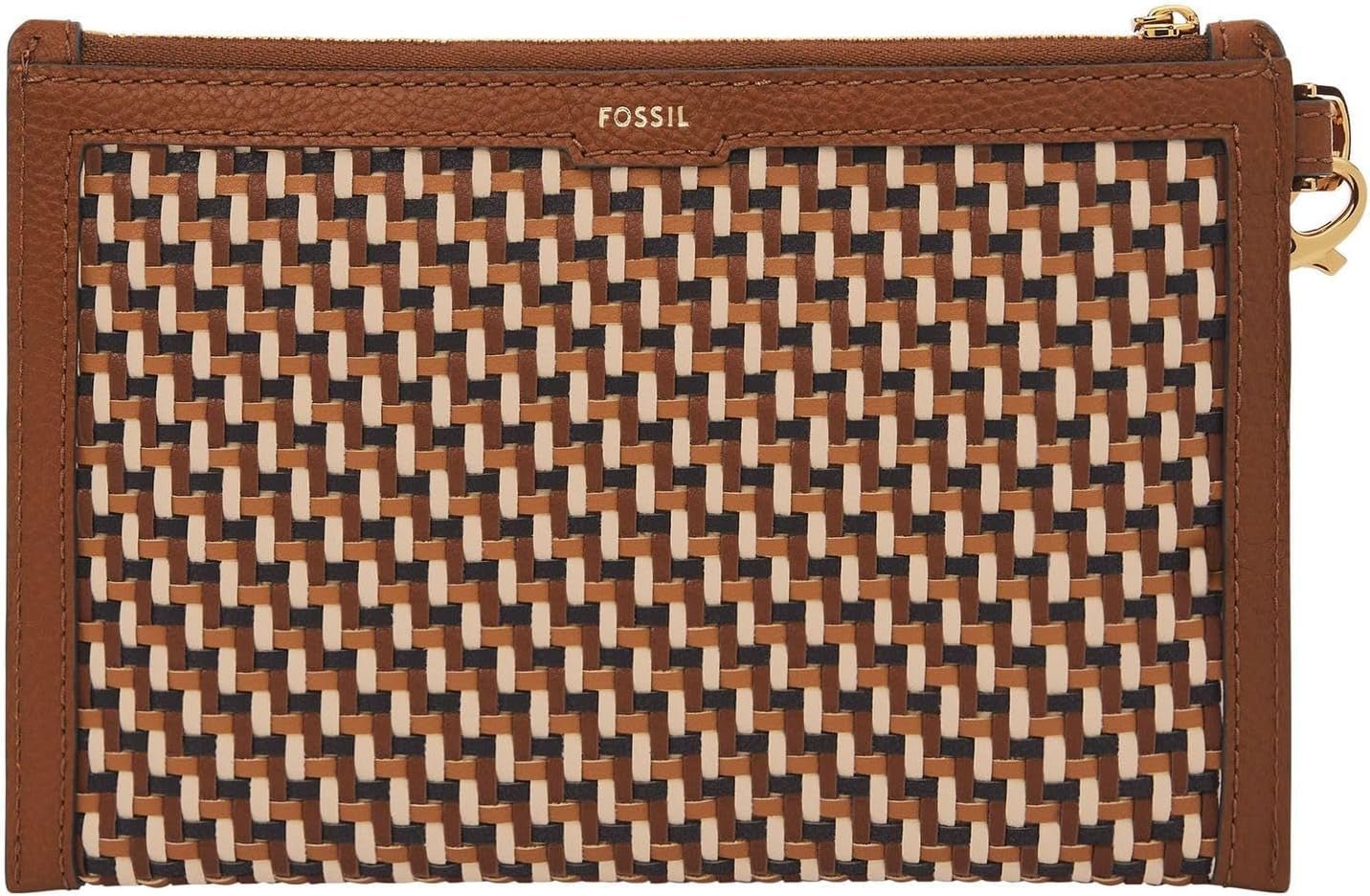 Fossil Damen-Geldbörse aus Leder oder Polyester, Damen-Geldbörse Naty Shop, Braun und Gold