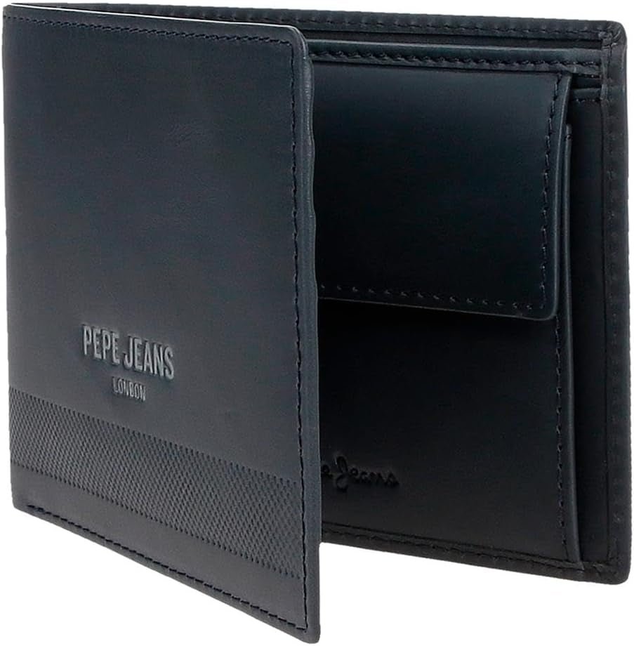 Pepe Jeans Herren-Geldbörse, Blau, 11,5 x 8 x 1 cm, Leder, RFID-geschützte Geldbörse mit Münzfach, Herren-Geldbörse, Naty Shop