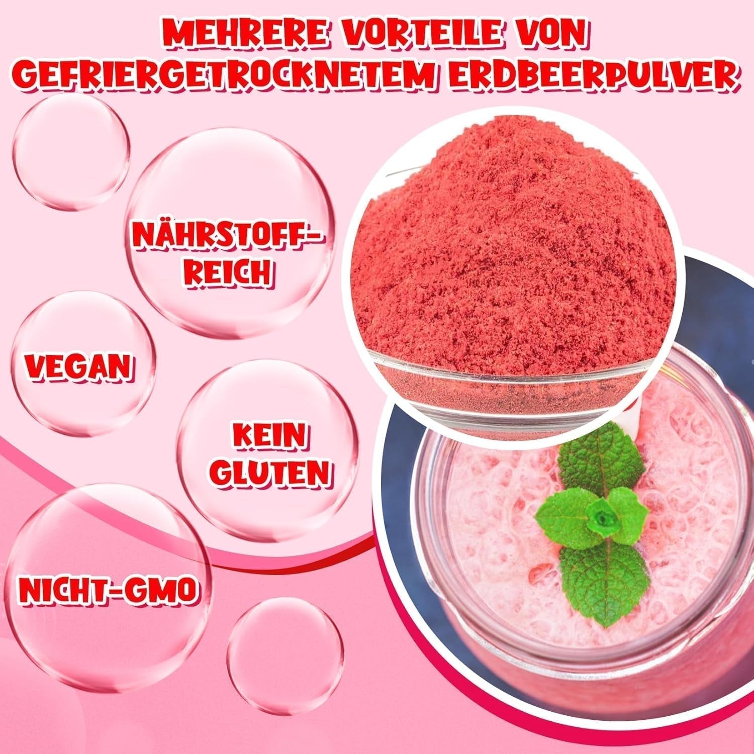 Erdbeerpulver 120 g – 100 % natürliche Erdbeeren, gefriergetrocknet, ohne Zusatzstoffe, einfaches Mischen, nahrhafte, gefriergetrocknete Erdbeeren für Eis, Kuchen, Smoothies, Getränke, Geschmackspulver, dehydrierte Produkte, Naty Shop