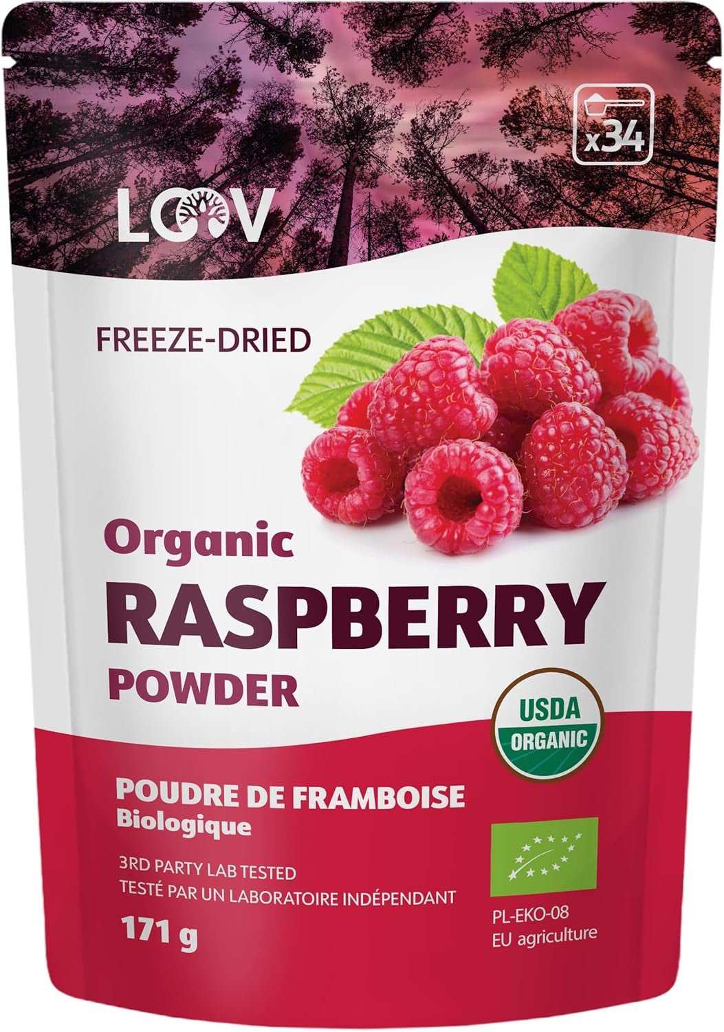 Bio-Himbeerpulver 100 % ganze Himbeeren gefriergetrocknetes Himbeerpulver 171 g aus Europa 24-Tage-Versorgung ohne Zuckerzusatz Naty Shop Dehydrierte Produkte Standardtitel