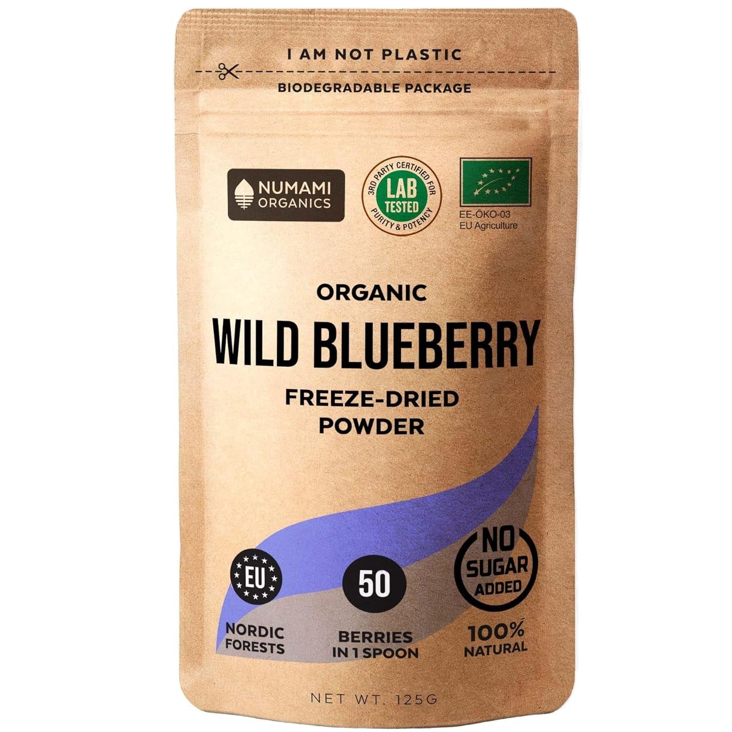 Bio-Wildheidelbeerpulver, gefriergetrocknete ganze Blaubeeren, 100 % Rohkostqualität, reich an Antioxidantien und Vitamin C, ohne Zuckerzusatz, in Nordeuropa geerntet Naty Shop Dehydrierte Produkte 125 g