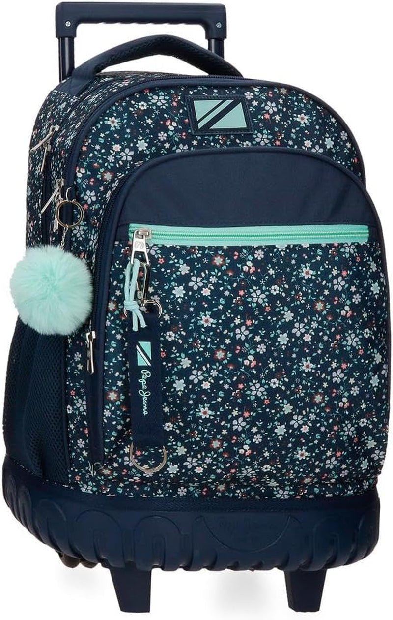 Pepe Jeans Alenka Schulrucksack mit Trolley, Blau, 30 x 40 x 12 cm, Polyester, 14,4 l, Blau, Schulrucksack mit Trolley Premium Rucksäcke und Schulranzen Naty Shop Rucksack Mit Rollen