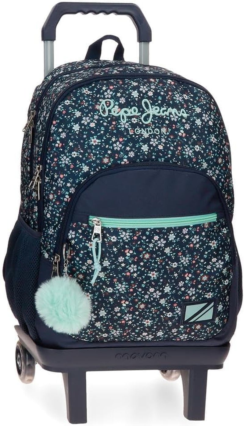 Pepe Jeans Alenka Schulrucksack mit Trolley, Blau, 30 x 40 x 12 cm, Polyester, 14,4 l, Blau, Schulrucksack mit Trolley Premium Rucksäcke und Schulranzen Naty Shop Rucksack 45 + Trolley