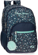 Pepe Jeans Alenka Schulrucksack mit Trolley, Blau, 30 x 40 x 12 cm, Polyester, 14,4 l, Blau, Schulrucksack mit Trolley Premium Rucksäcke und Schulranzen Naty Shop Rucksack 45