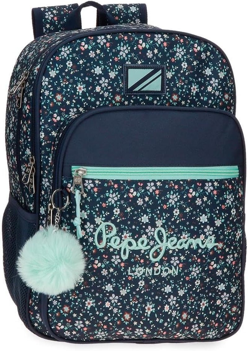 Pepe Jeans Alenka Schulrucksack mit Trolley, Blau, 30 x 40 x 12 cm, Polyester, 14,4 l, Blau, Schulrucksack mit Trolley Premium Rucksäcke und Schulranzen Naty Shop Schulrucksack