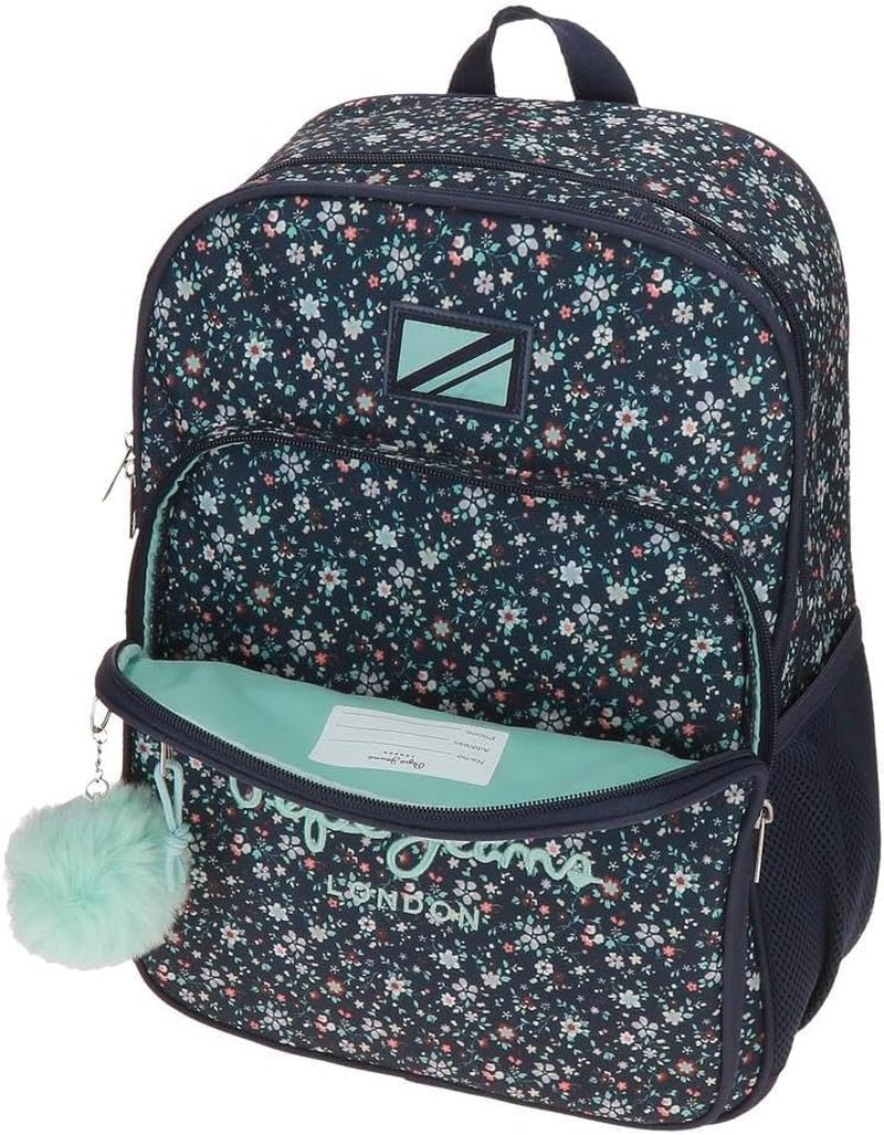 Pepe Jeans Alenka Schulrucksack mit Trolley, Blau, 30 x 40 x 12 cm, Polyester, 14,4 l, Blau, Schulrucksack mit Trolley Premium Rucksäcke und Schulranzen Naty Shop