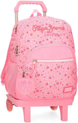 Pepe Jeans Alenka Schulrucksack mit Trolley, Blau, 30 x 40 x 12 cm, Polyester, 14,4 l, Blau, Schulrucksack mit Trolley Premium Rucksäcke und Schulranzen Naty Shop Rucksack Mit Doppelfach Und Trolley