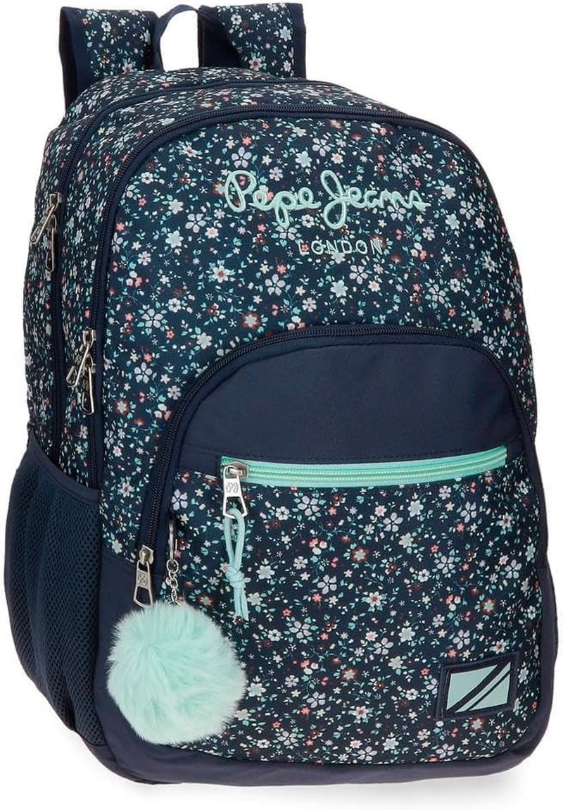 Pepe Jeans Alenka Schulrucksack mit Trolley, blau, 30 x 40 x 12 cm, Polyester, 14,4 l, blau, Schulrucksack mit Trolley Premium Rucksäcke und Schulranzen Naty Shop Pepe Jeans Rucksack