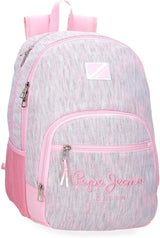 Pepe Jeans Miri Schulrucksack, Pink, 31 x 44 x 17,5 cm, Polyester, 22,79 l, Pink, Schulrucksack Premium Rucksäcke und Schulranzen Naty Shop Doppelter Rucksack