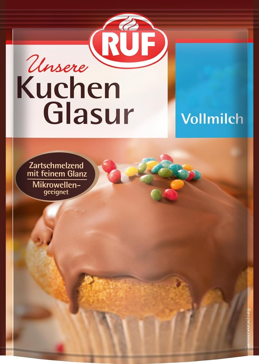 RUF Cake Glaze Bourbon Vanilla, 100g im Beutel, mikrowellengeeignet, zum Glasieren und Dekorieren von Keksen, Muffins und Kuchen, glutenfreie Naty Shop Zuckerpaste Vollmilch