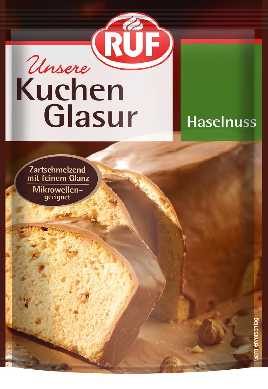 RUF Kuchenglasur Bourbon Vanille, 100g im Beutel, mikrowellengeeignet, zum Glasieren und Dekorieren von Keksen, Muffins und Kuchen, glutenfreie Zuckerpaste Naty Shop Haselnuss