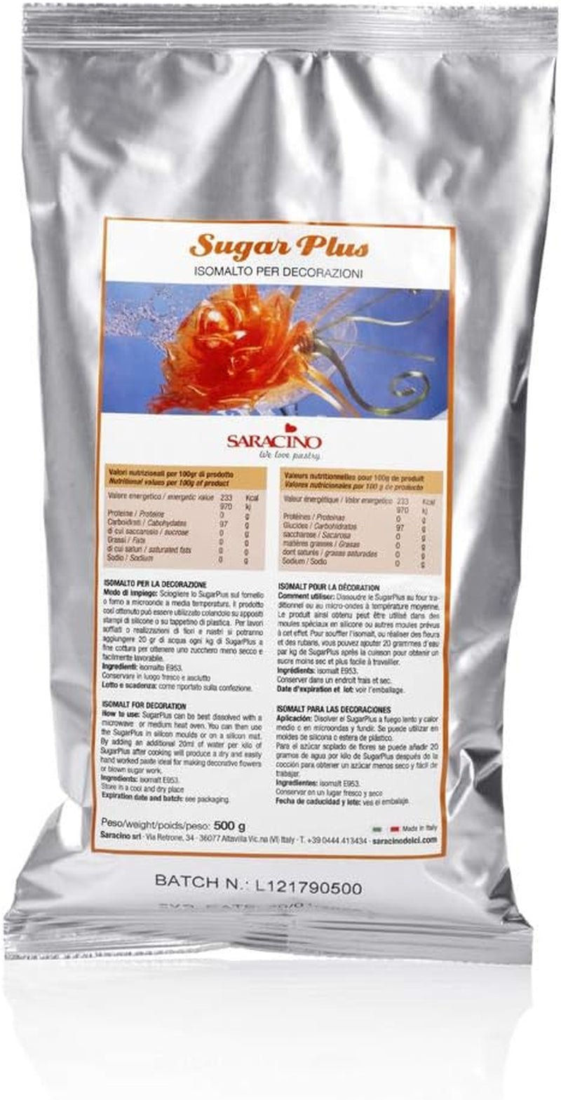 Saracino Sugarplus – Isomalt für starre Zuckerdekorationen 0,5 kg Hergestellt in Italien Zuckerpaste Naty Shop Standardtitel