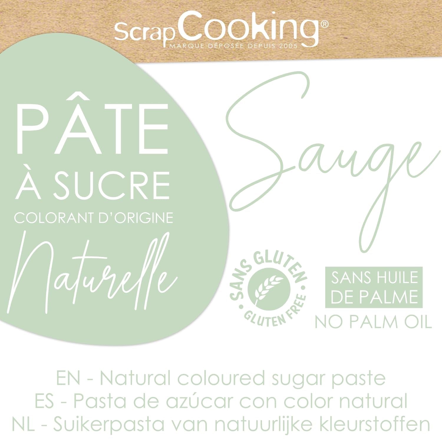 ScrapCooking - Pâte à Sucre Vert Sauge 250g - Colorant d'Origine Naturelle - Sans Gluten, Sans Huile de Palme - Pour Gâteaux, Pâtisseries Anniversaire - Vert Pastel - Fabrikie en France - 7621 Zuckerpaste Naty Shop
