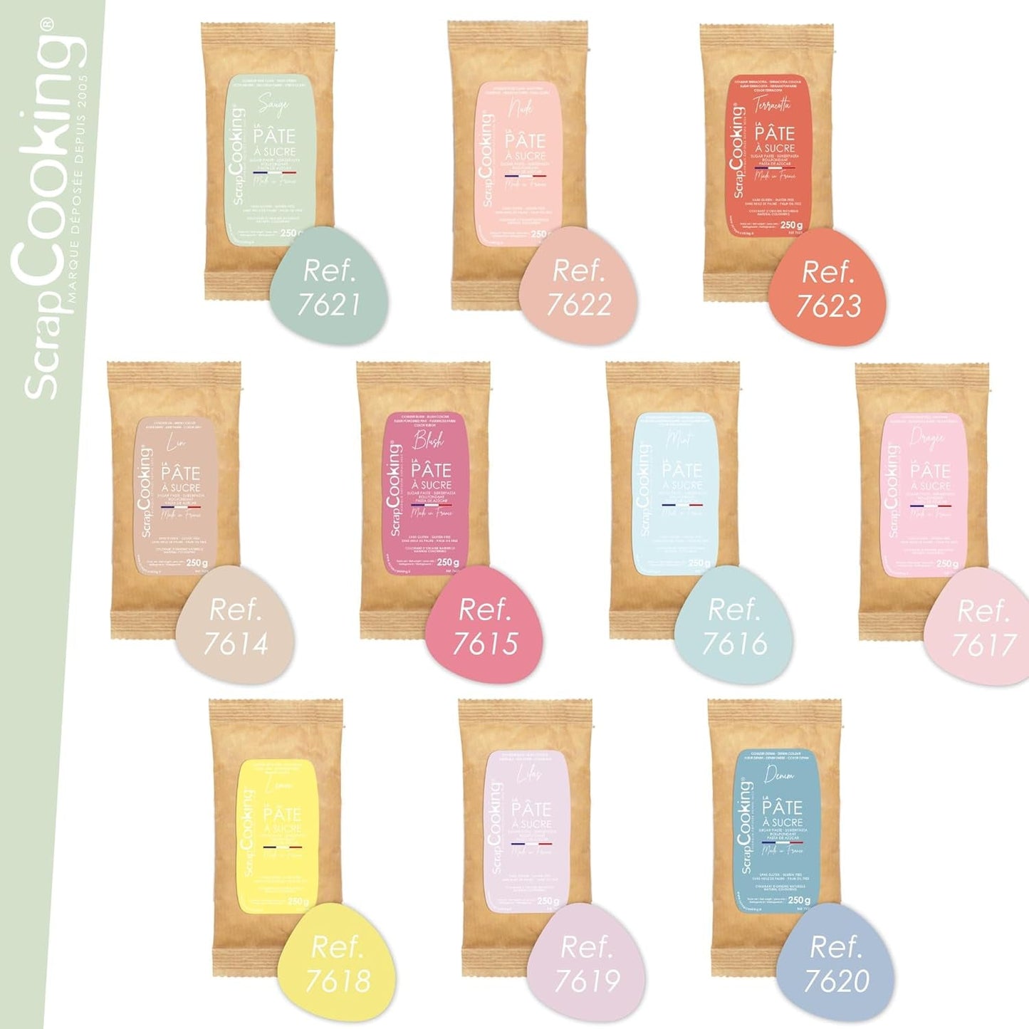 ScrapCooking - Pâte à Sucre Vert Sauge 250g - Colorant d'Origine Naturelle - Sans Gluten, Sans Huile de Palme - Pour Gâteaux, Pâtisseries Anniversaire - Vert Pastel - Fabrikie en France - 7621 Zuckerpaste Naty Shop