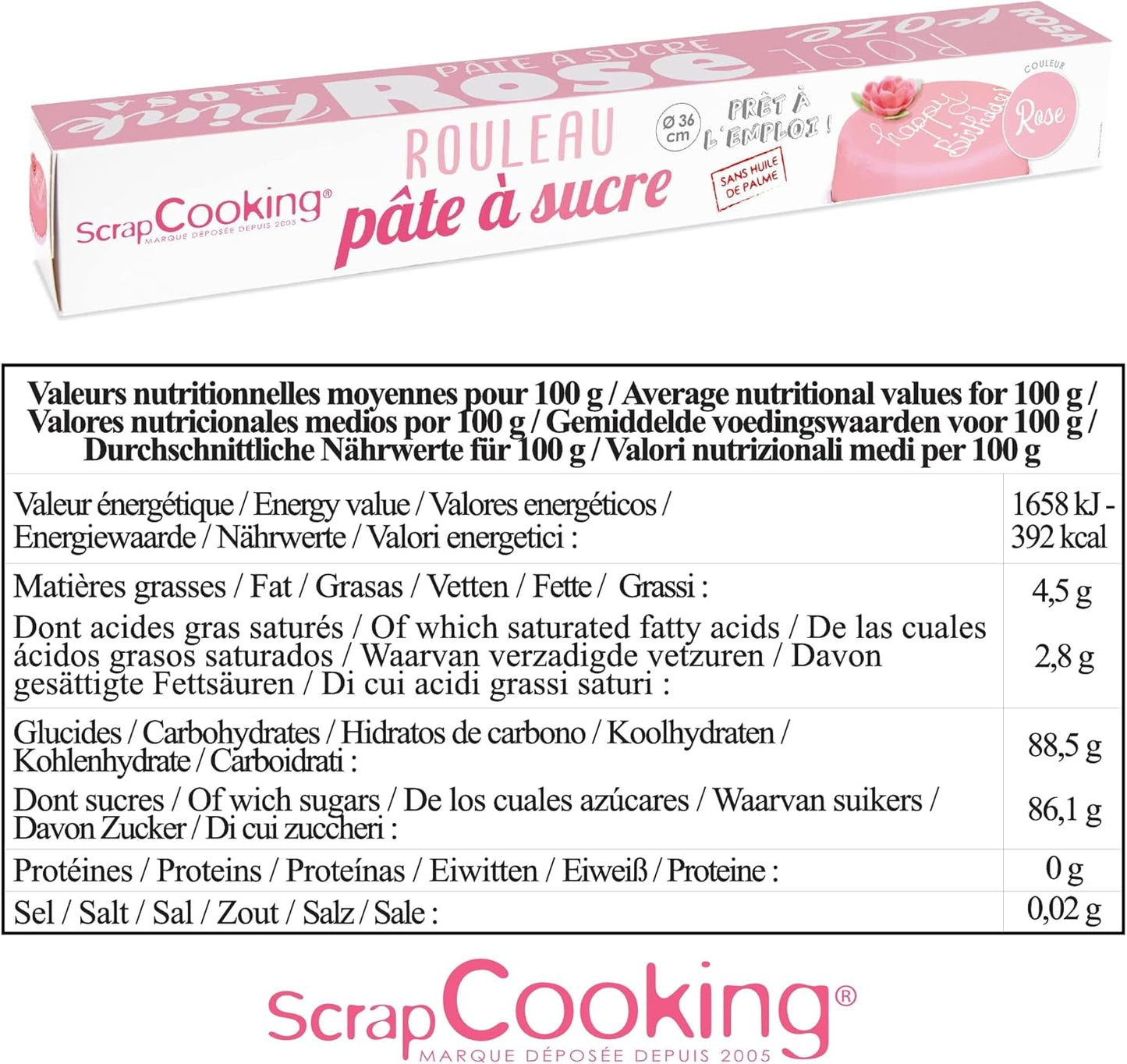 ScrapCooking - Rosa Fondantrolle â'¬ 36 cm - Gerollter schwarzer Fondant 430 g - Tortenaufsatz Fondantaufsatz Dekoration für Kuchen, Backen, Geburtstage, Partys - Rosa - 7264 Zuckerpaste Naty Shop