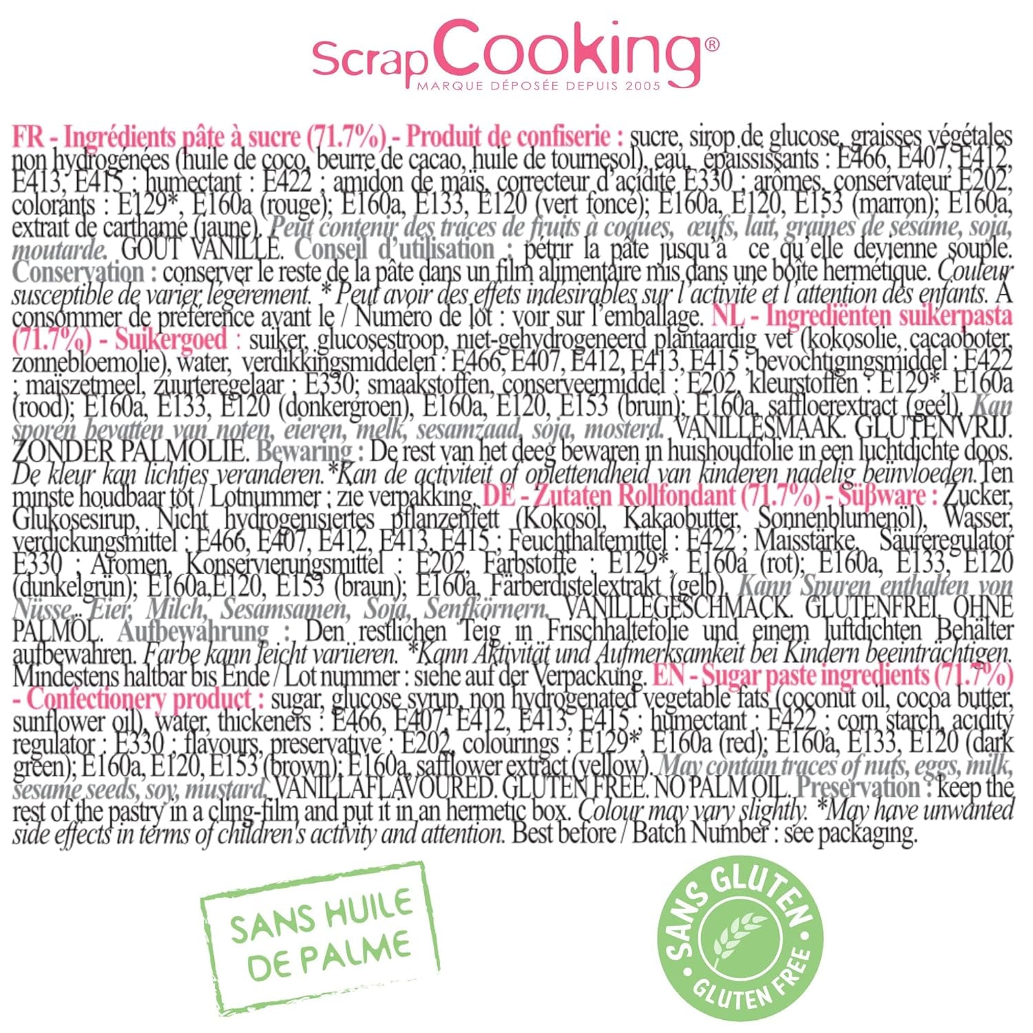 ScrapCooking – Set mit 5 Fondants – weiß, gelb, rot, grün und braun – 5 x 80 g – Zuckerpaste für Kuchen, Kuchendekorationen, Geburtstag, Weihnachten – glutenfrei und frei von Palmöl – 7257 Naty Shop Zuckerpaste