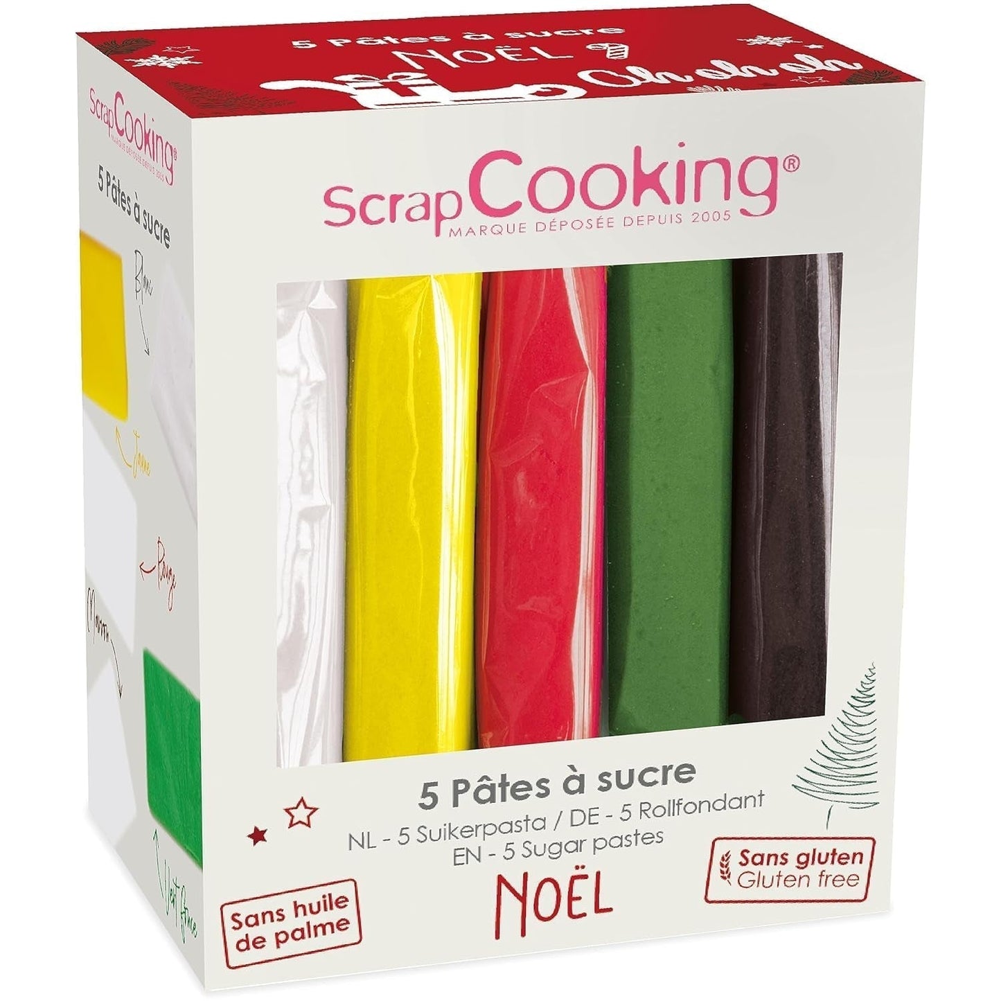 ScrapCooking – 5er-Set Fondant – weiß, gelb, rot, grün und braun – 5 x 80 g – Zuckerpaste für Kuchen, Kuchendekorationen, Geburtstag, Weihnachten – gluten- und palmölfrei – 7257 Zuckerpaste Naty Shop Standardtitel