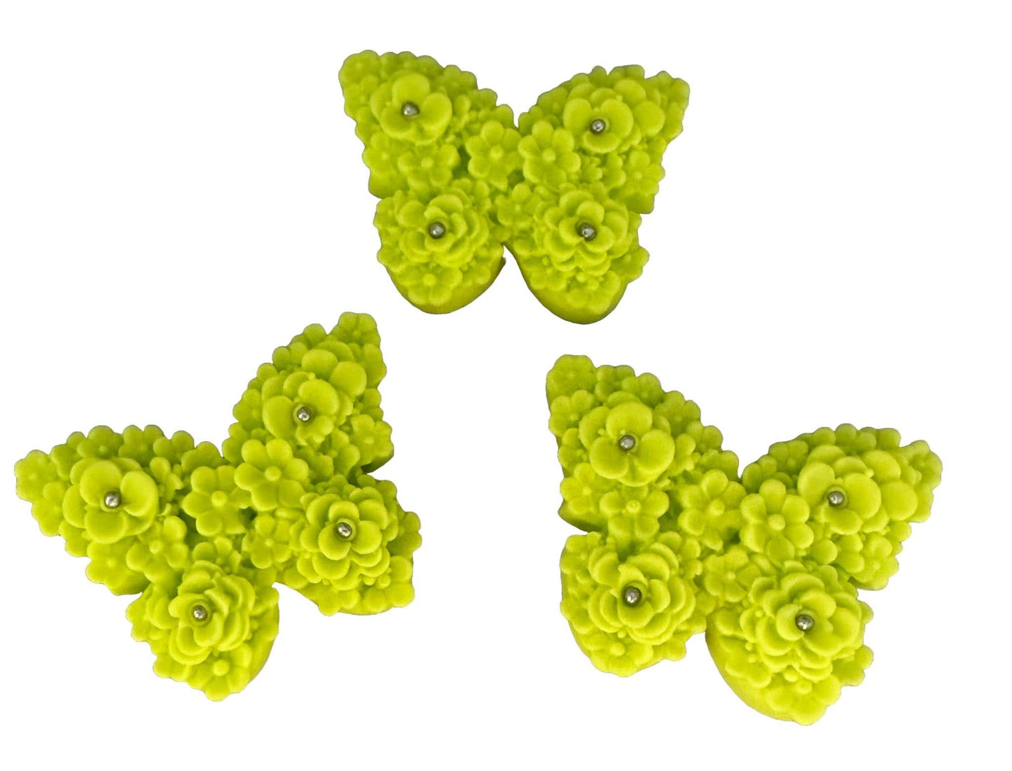 Set mit 3 essbaren Zuckerdekorationen, Grüne Schmetterlinge Zuckerpastendekorationen Nati Shop