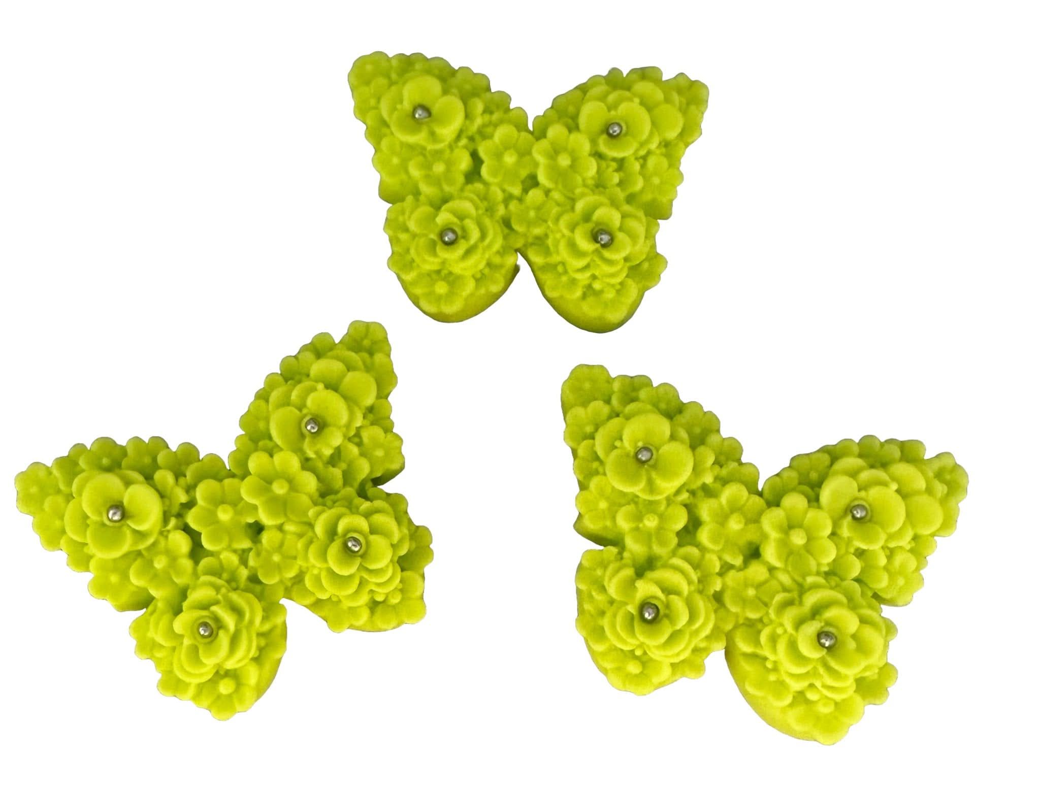 Set mit 3 essbaren Zuckerdekorationen, Grüne Schmetterlinge Zuckerpastendekorationen Nati Shop