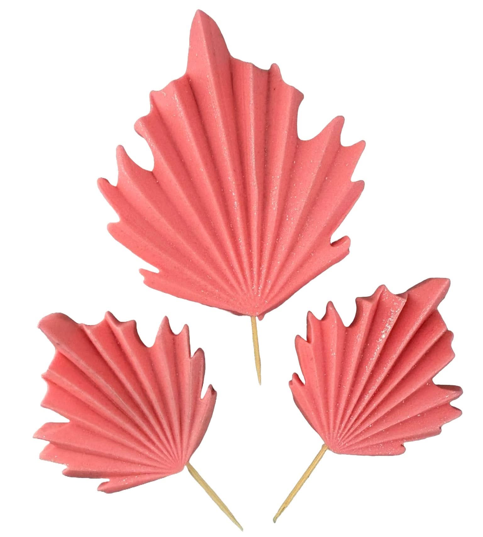 Set mit 3 essbaren Zuckerdekorationen, rosa exotische Blätterdekorationen von Sugar Paste Nati Shop