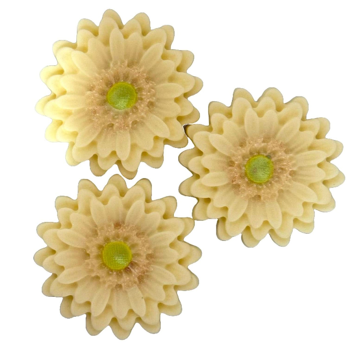 Set mit 3 essbaren Zuckerdekorationen, Creme-Gerbera-Zuckerpastendekorationen Nati Shop