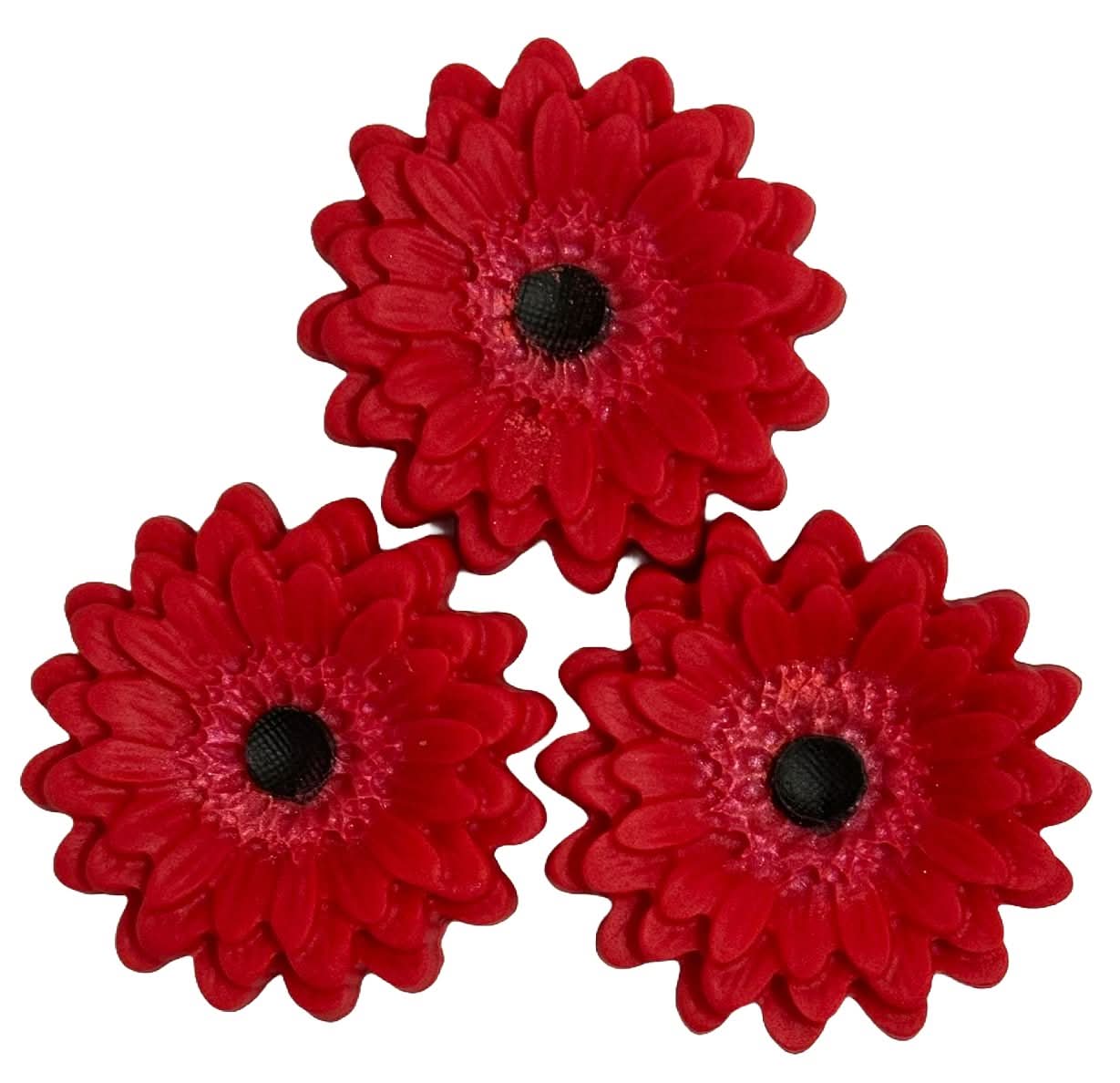 Set mit 3 essbaren Zuckerdekorationen, Rote Gerbera-Zuckerpastendekorationen Nati Shop