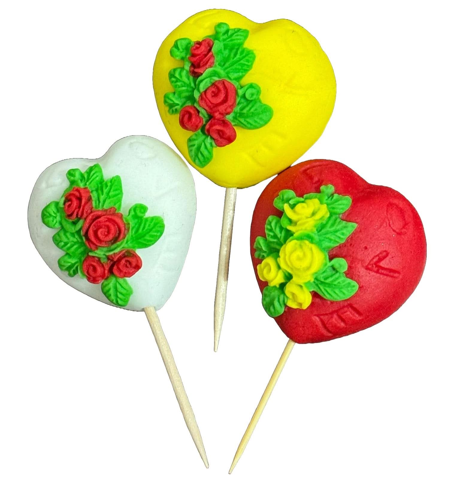 Set mit 3 essbaren Zuckerdekorationen, Herzen aus Zuckerpaste, Dekorationen von Nati Shop