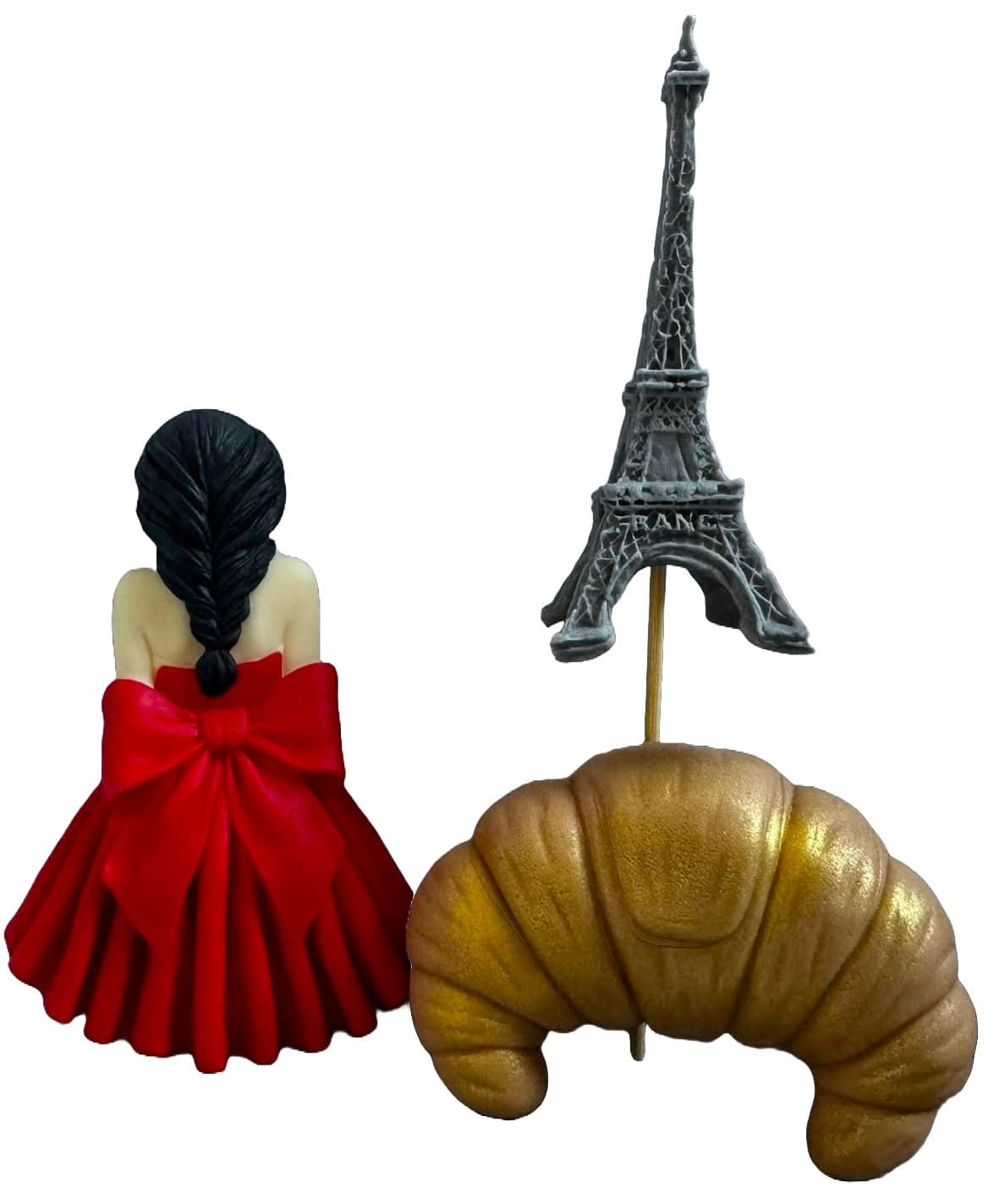 Set mit 3 essbaren Zuckerdekorationen, Lady in Paris Zuckerpastendekorationen Nati Shop