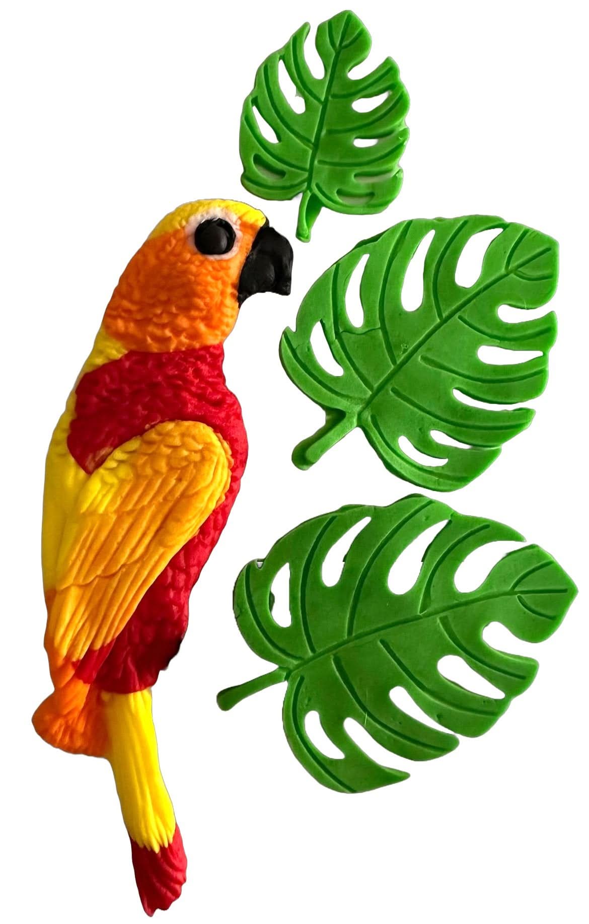 Set mit 4 essbaren Zuckerdekorationen, Tropical Parrot Sugar Paste Dekorationen Nati Shop