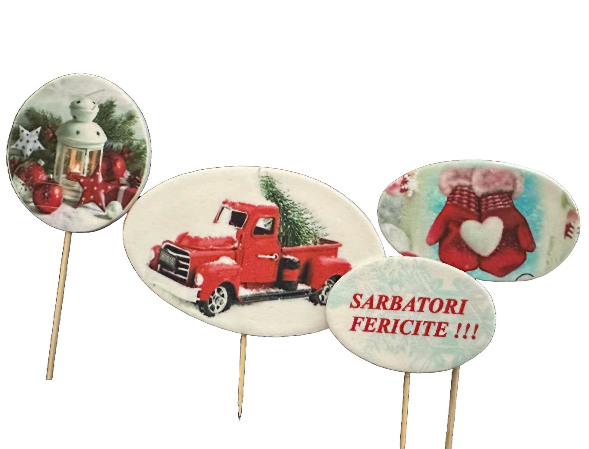 Set mit 4 essbaren Zuckerdekorationen, Frohe Feiertage! Nati-Shop