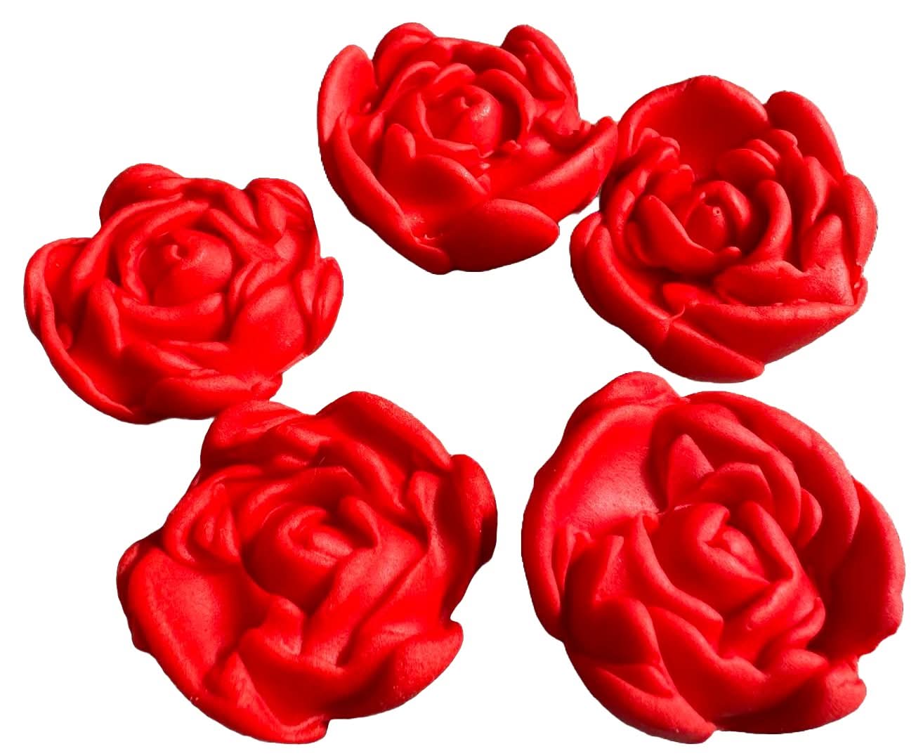Set mit 5 essbaren Zuckerdekorationen, Rote Rosen Zuckerpastendekorationen Nati Shop