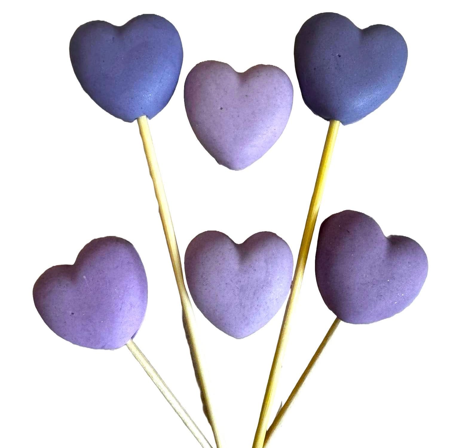 Set mit 6 essbaren Zuckerdekorationen, Purple Hearts Zuckerpastendekorationen Naty Shop