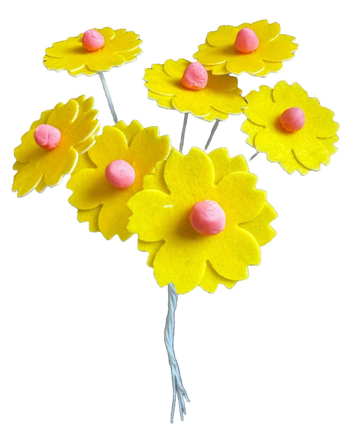 Set mit 7 essbaren Oblatendekorationen, gelbe Blumendekorationen von Sugar Paste Nati Shop