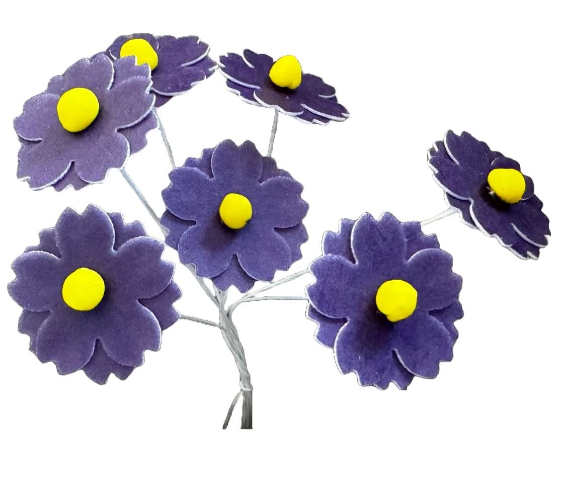 Set mit 7 essbaren Oblatendekorationen, lila Blumendekorationen von Sugar Paste Nati Shop