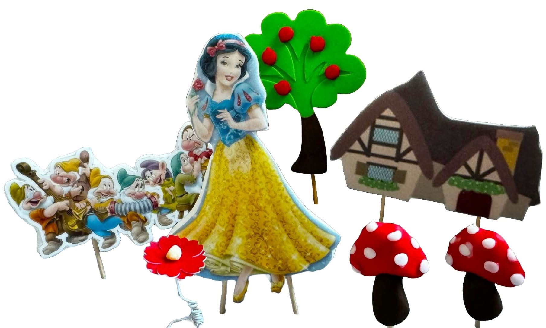 Set mit 7 essbaren Zuckerdekorationen, Schneewittchen Zuckerpaste Dekorationen Nati Shop
