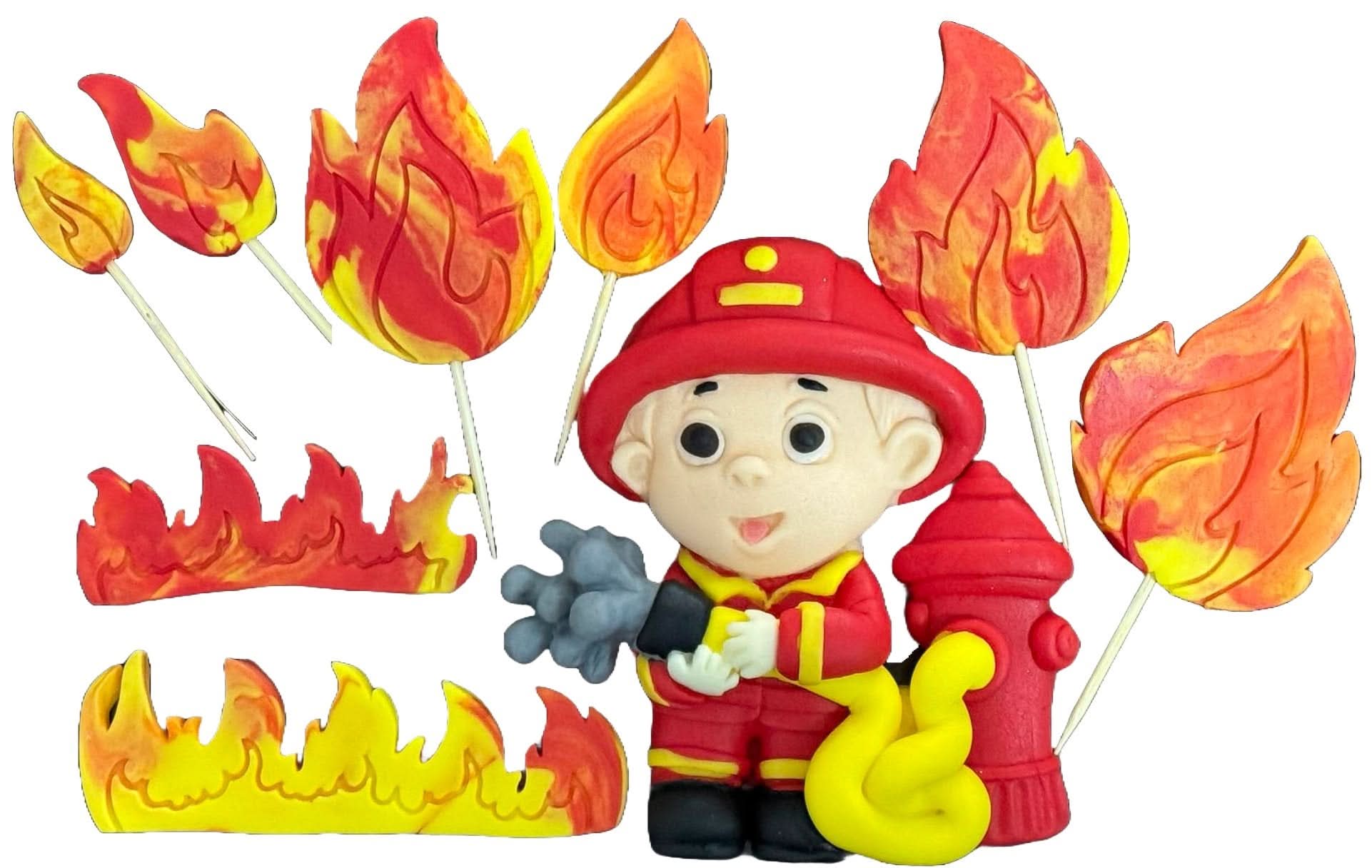 Set mit 9 essbaren Zuckerdekorationen, Feuerwehrmann-Zuckerpastendekorationen Nati Shop