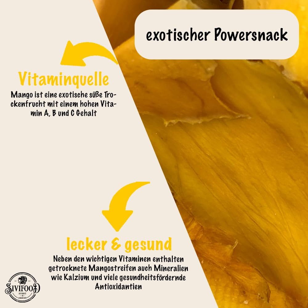 SIVIFOOD getrocknete Mango 1 kg – getrocknete Mangostreifen, exotische Trockenfrüchte, ungeschwefelt, ohne Zuckerzusatz, natürlich, natürlich, vegan, reich an Vitaminen, getrocknete Mango, angereicherter Fruchtsnack, 1000 g, dehydrierte Produkte, Naty Shop