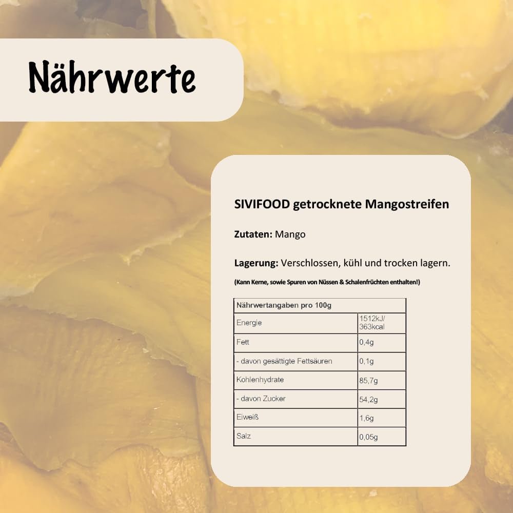 SIVIFOOD getrocknete Mango 1 kg – getrocknete Mangostreifen, exotische Trockenfrüchte, ungeschwefelt, ohne Zuckerzusatz, natürlich, natürlich, vegan, reich an Vitaminen, getrocknete Mango, angereicherter Fruchtsnack, 1000 g, dehydrierte Produkte, Naty Shop