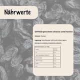 SIVIFOOD Jumbo schwarze Sultaninen 300 g – große und köstliche schwarze Sultaninen von höchster Qualität, natürlich getrocknete, süße, fruchtige Trauben, ungeschwefelt, ungesüßt, ungesüßt, ölfrei, Kishmish-Zusätze, dehydrierte Produkte, Naty Shop