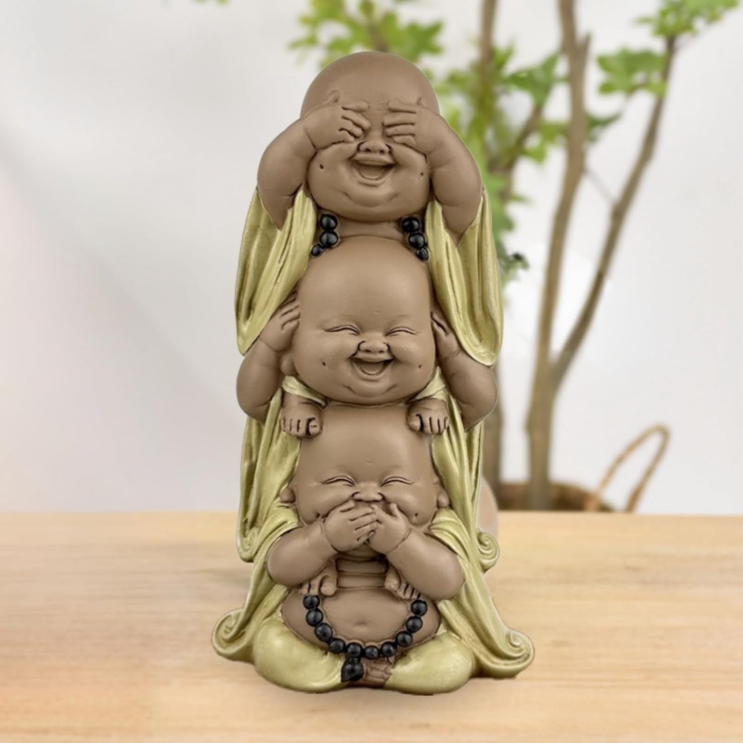 Statue 3 lachende Buddhas - Nichts sehen - Nichts hören - Nichts sagen - Baby Buddha Symbolisches Ensemble - Friedliche und freudige Stimmung - Zen-Dekor - H 18 cm - Zen'Light Statuetten und Skulpturen Naty Shop