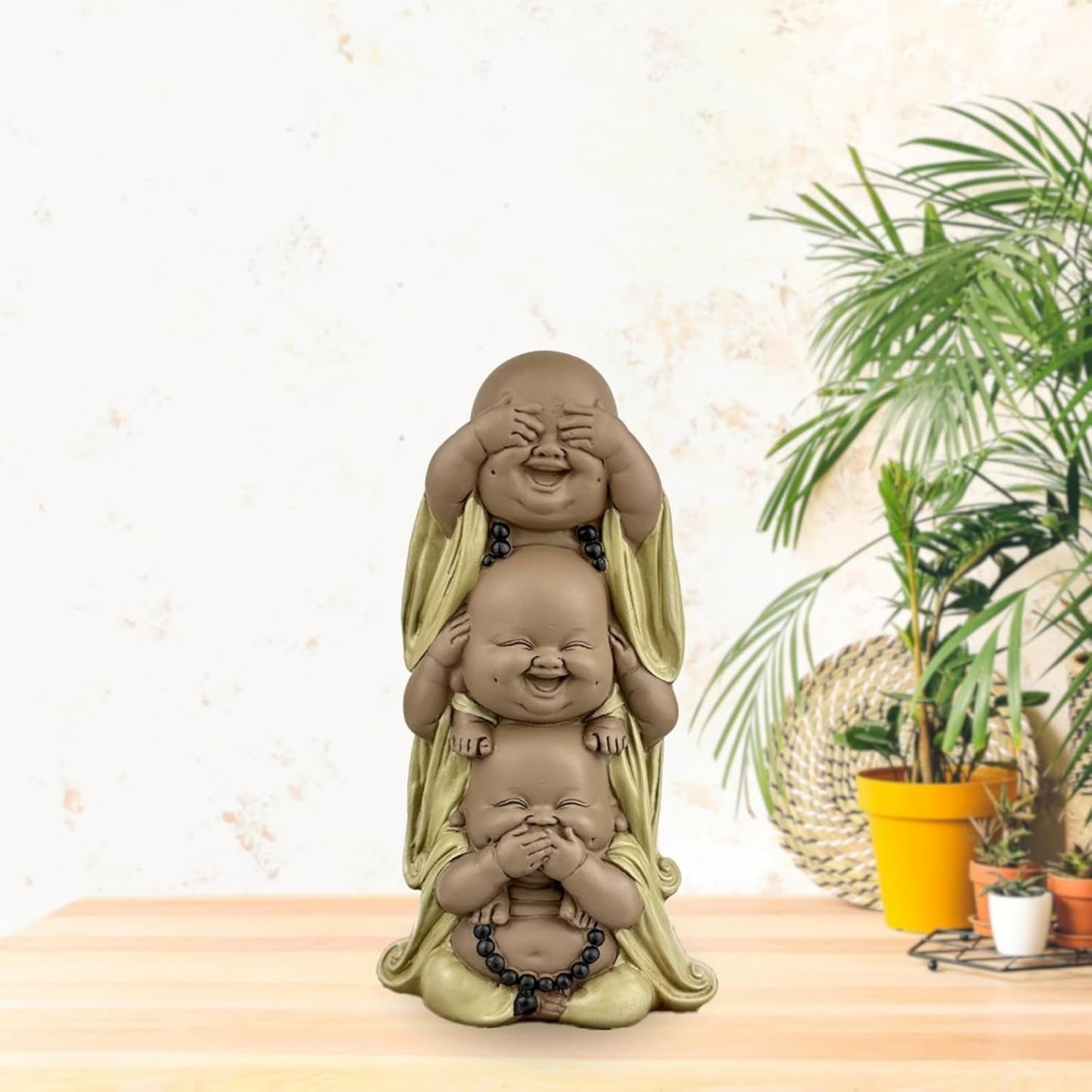Statue 3 lachende Buddhas - Nichts sehen - Nichts hören - Nichts sagen - Baby Buddha Symbolisches Ensemble - Friedliche und freudige Stimmung - Zen-Dekor - H 18 cm - Zen'Light Statuetten und Skulpturen Naty Shop