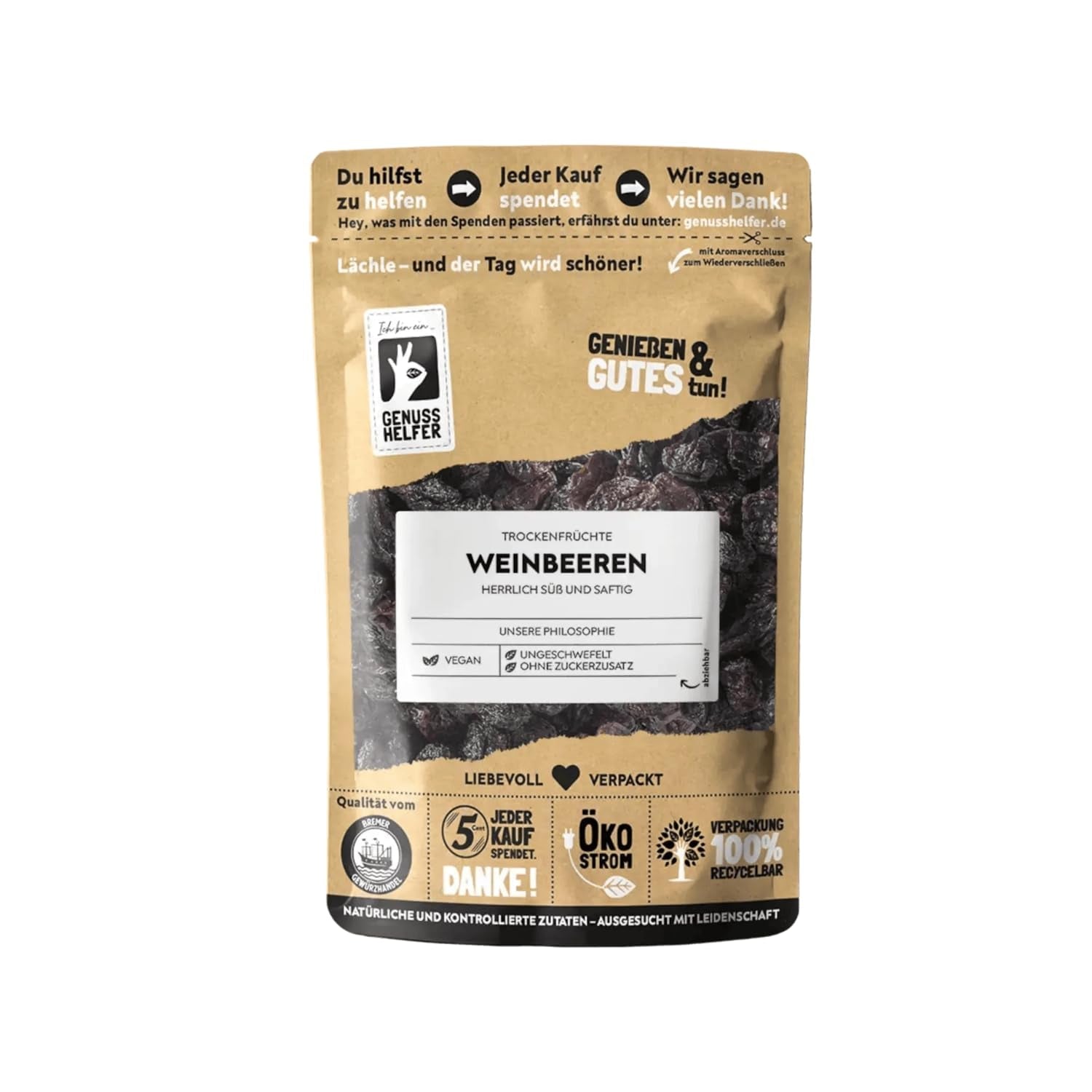 Bremer Gewürzhandel Trauben, getrocknet, ungeschwefelt und ohne Zuckerzusatz, 1kg Naty Shop dehydrierte Produkte 500 G