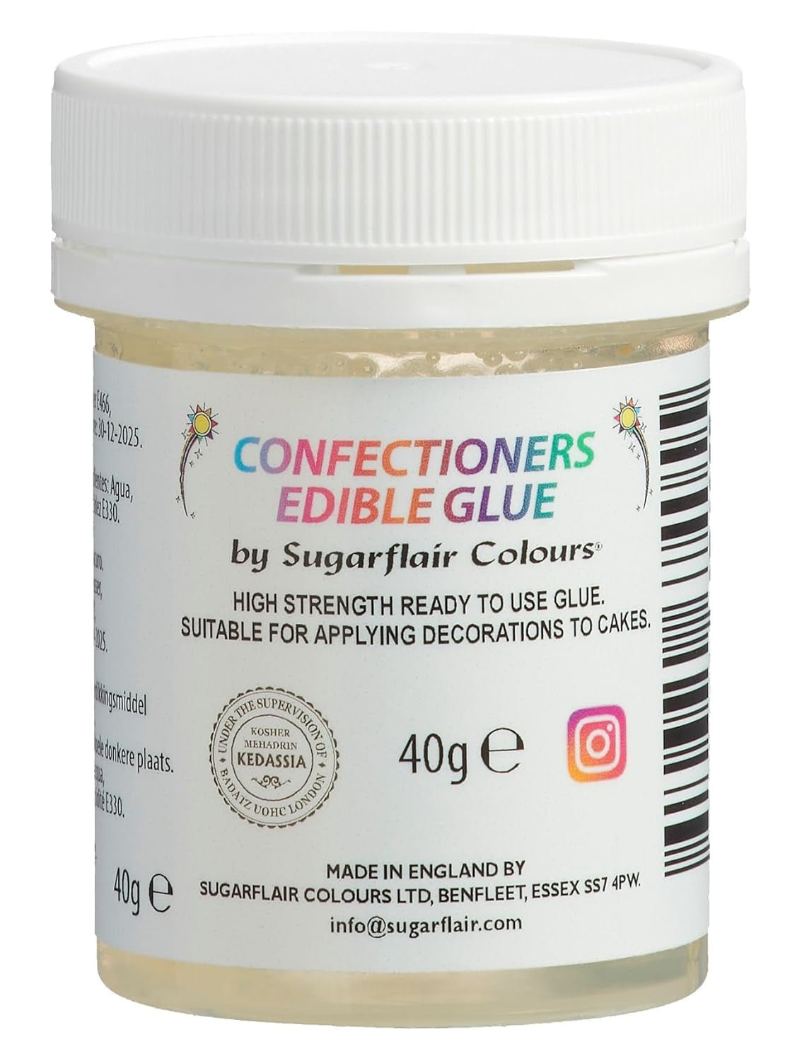 Sugarflair Confectioners Glue Essbarer Kleber – essbarer Kleber zum Dekorieren von Kuchen, Marzipan, Fondant, Keksen, Cupcakes und Keksen – 40 ml Zuckerpaste Naty Shop Standardtitel