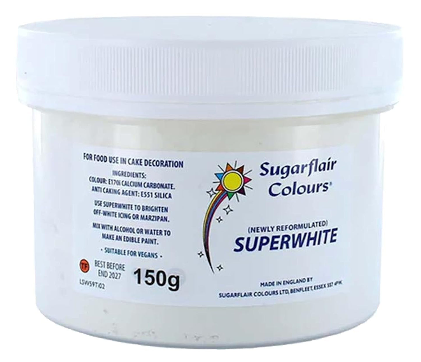 Sugarflair Superwhite Icing Whitener, Royal Icing Whitener, extra weißere essbare Lebensmittelfarbe – 150 g Naty Shop Sugarpaste Standardtitel