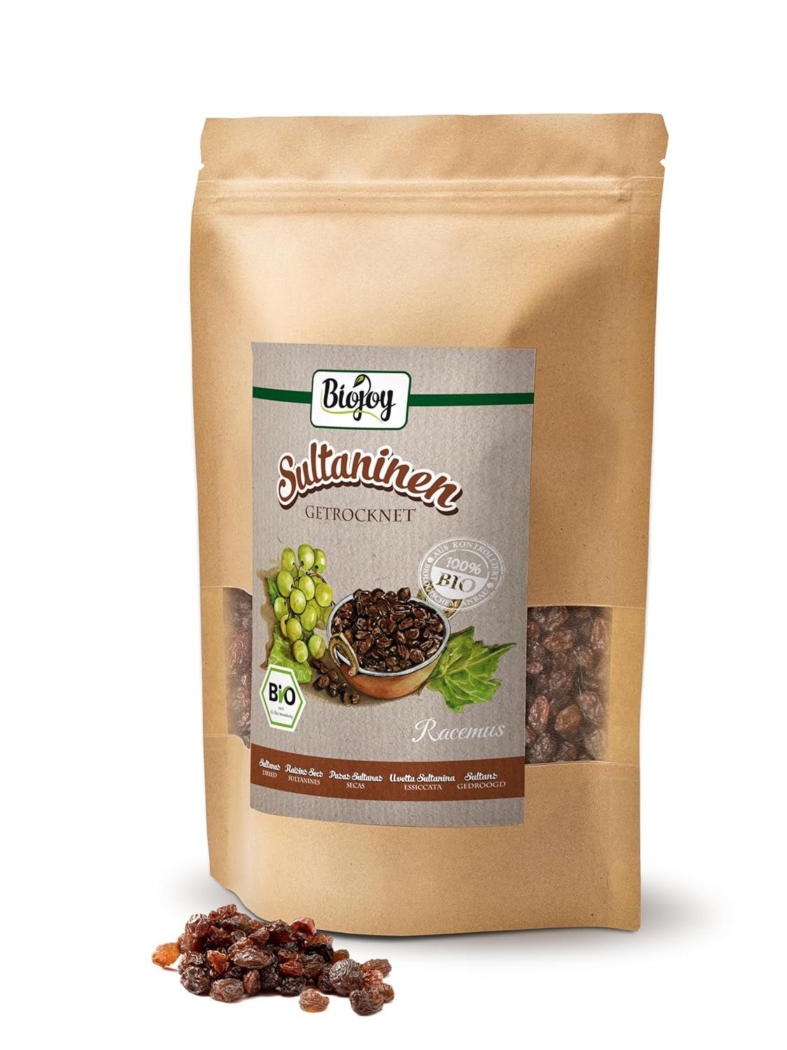 Biojoy Bio-Sultaninen (500 g), getrocknete und ungeschwefelte Naty Shop dehydrierte Produkte