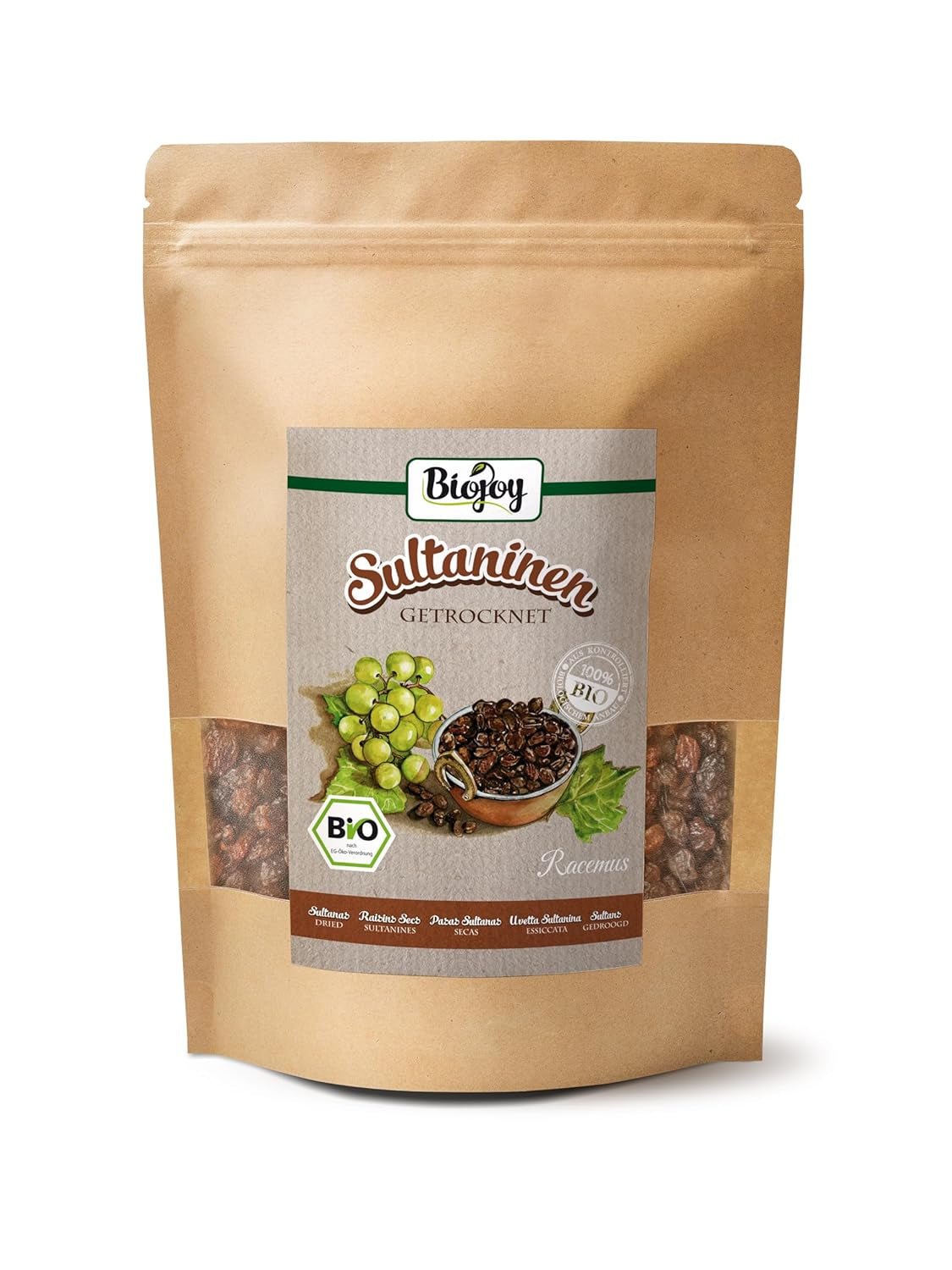 Biojoy Bio-Sultaninen (500 g), getrocknet und ungeschwefelt Naty Shop dehydrierte Produkte 500 g