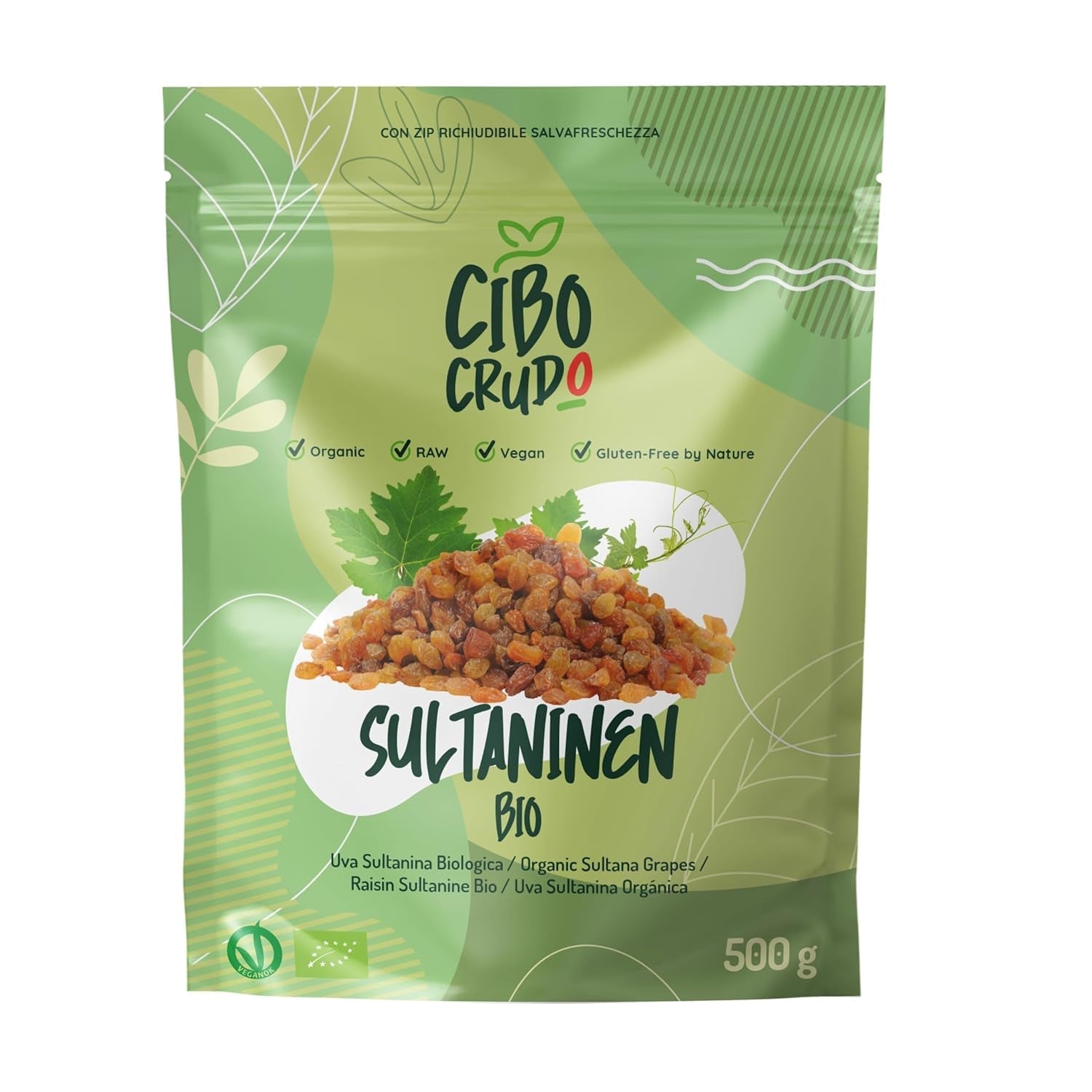 Bio-schwefelhaltige Sultaninen – 500 g. Dehydriert und roh. Getrocknete Sultaninen ohne Zuckerzusatz zum Verzehr als Snacks oder Desserts. Dehydrierte Produkte Naty Shop Standardtitel