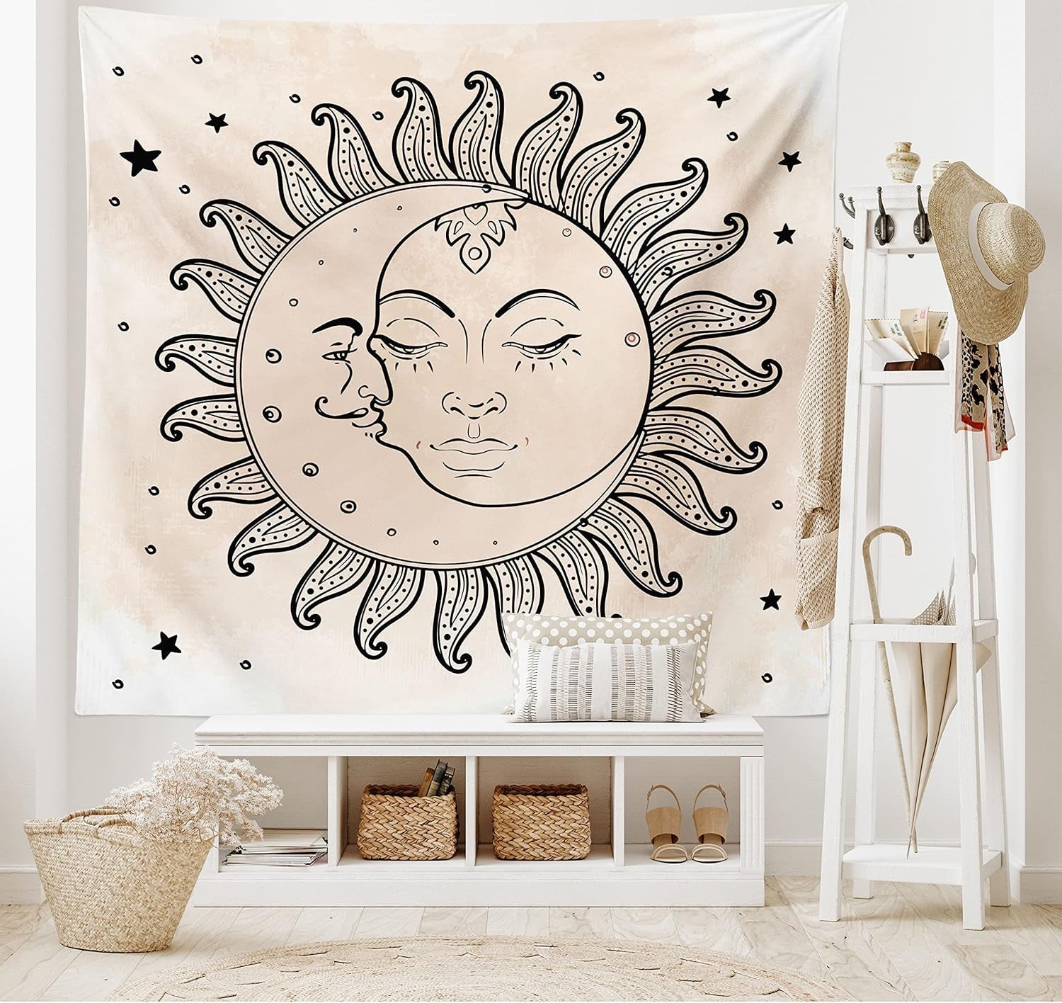 Wandteppich Abakuhaus Fernweh Tier Weltkarte Zeichnungen Zuhause – Accessoires und Dekorationen Naty Shop Anthrazitgrau Tan 230 L x 140 B cm